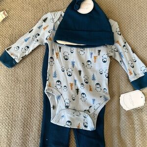 Blue Penguin Print Bodysuit Set by Little Me